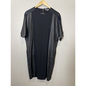 Vince Black Leather Sleeve Mini Dress Size S Short Sleeve Minimalist Mob Wife